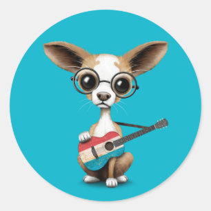 Adesivo Chihuahua Puppy Cachorro Jogando Bandeira no Luxem