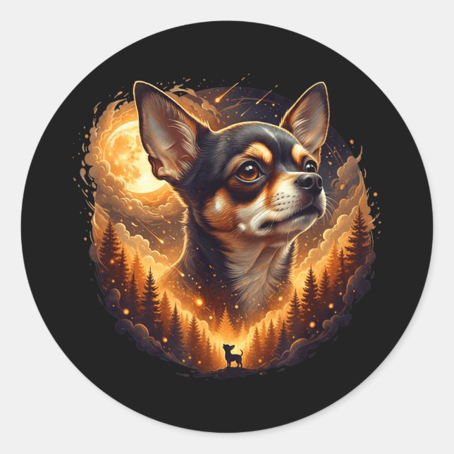 Adesivo Chihuahua uivando para a lua vintage engraçado (Frente)