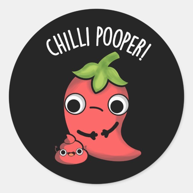 Adesivo Chili Poooper Engraçado Pepper Pun Dark BG (Frente)