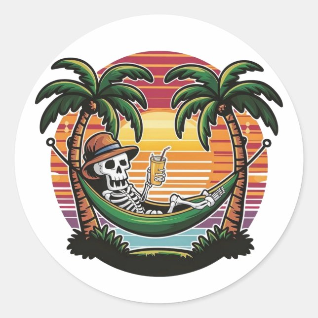 Adesivo Chill Skeleton Beach Sticker  (Frente)