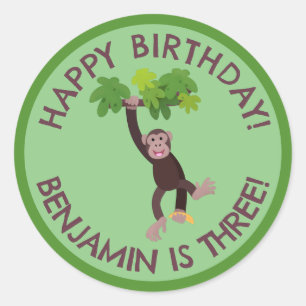 Adesivo Chimpanzé bonito no aniversário personalizado da s