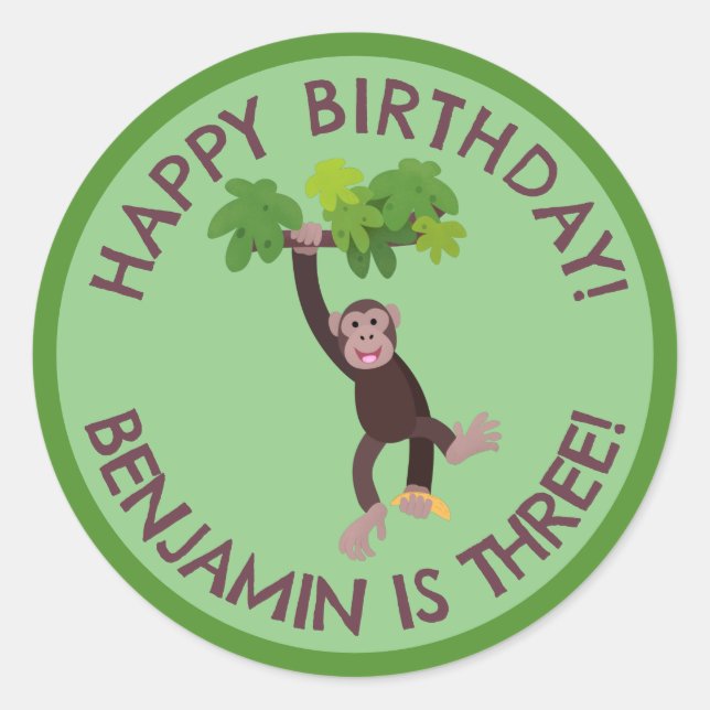 Adesivo Chimpanzé bonito no aniversário personalizado da s (Frente)