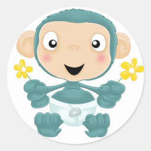Adesivo chimpanzé do bebê com flores