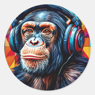 Adesivo Chimpanzé usando fones de ouvido