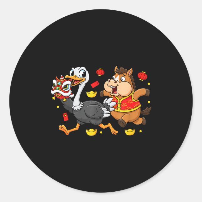 Adesivo Chinese Horse Ostrich Funny Kids Mens Womens Happy (Frente)