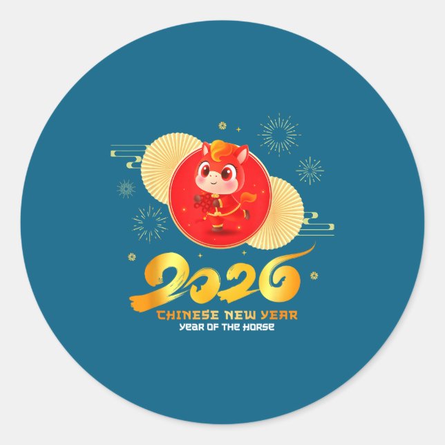 Adesivo Chinese New Year 2026 Year Of The Horse Cartoon Cu (Frente)