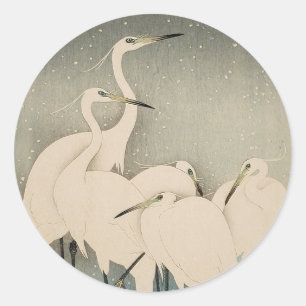Adesivo Chinoiserie Garça Branca Padrão de Neve de Inverno