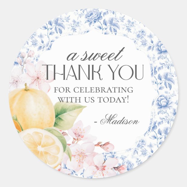 Adesivo Chinoiserie Lemon Tea Party Floral Favor Sticker (Frente)