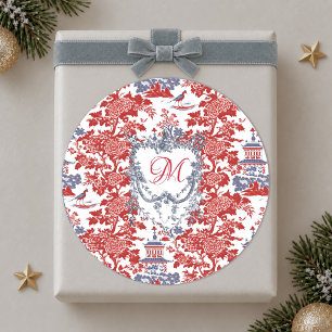 Adesivo Chinoiserie Vintage Delft Vermelho Azul monograma 