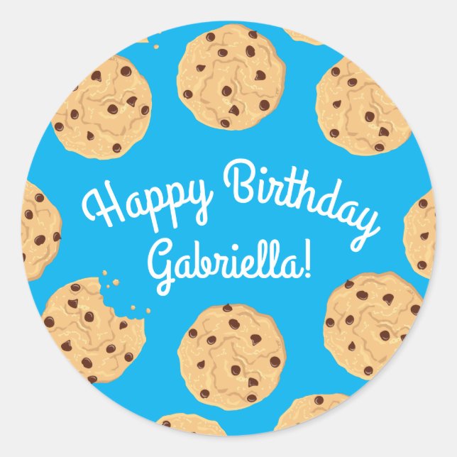 Adesivo Chip Cookies primeiro aniversario Festa Azul (Frente)