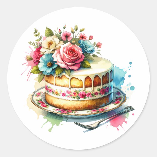 Adesivo Chique Floral Birthday Cake (Frente)
