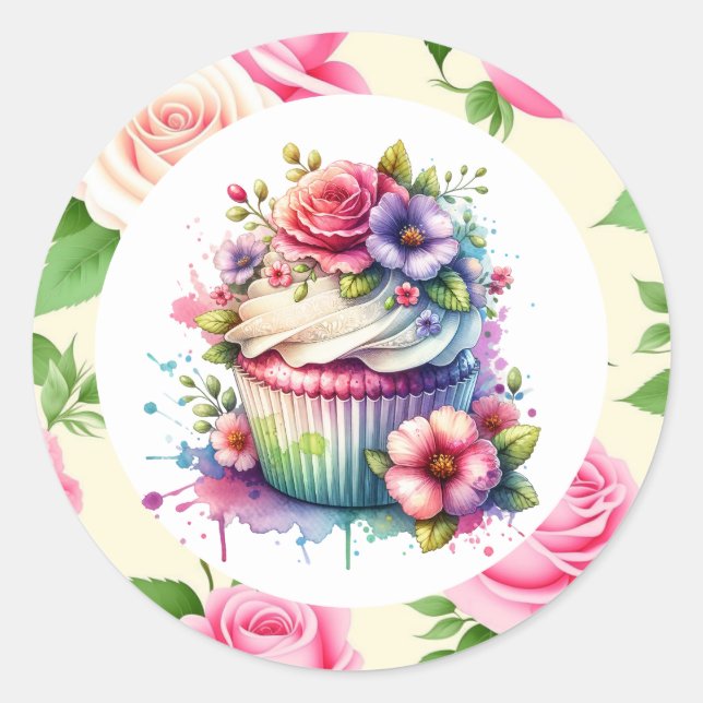 Adesivo Chique Floral Birthday Cupcake (Frente)