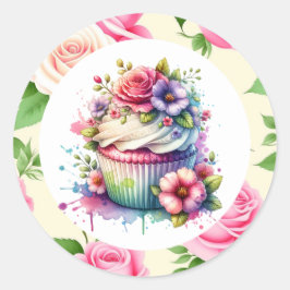 Adesivo Chique Floral Birthday Cupcake