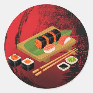 Adesivo Chique Moderno Elegante Festa de Sushi Preto e Ver