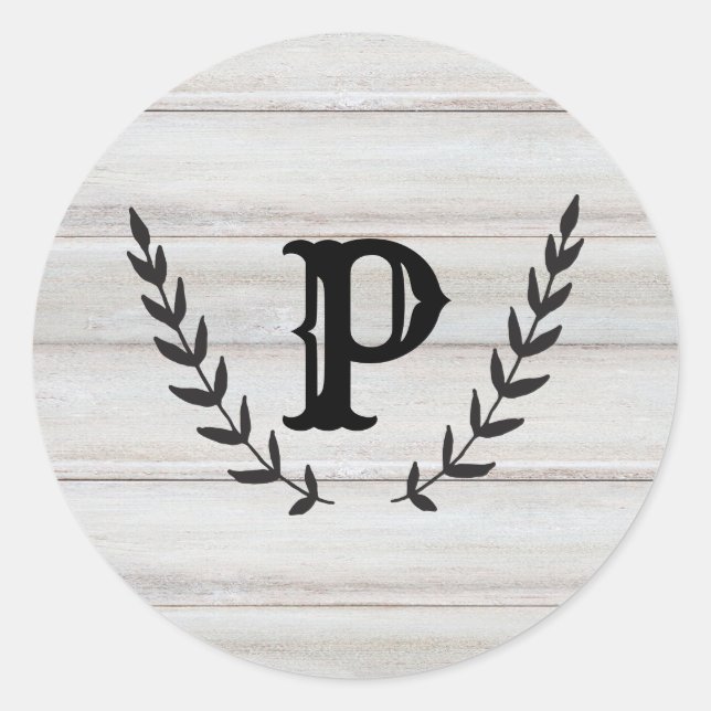 Adesivo Chique Rustic White Wood Laurel Wedding Favor (Frente)