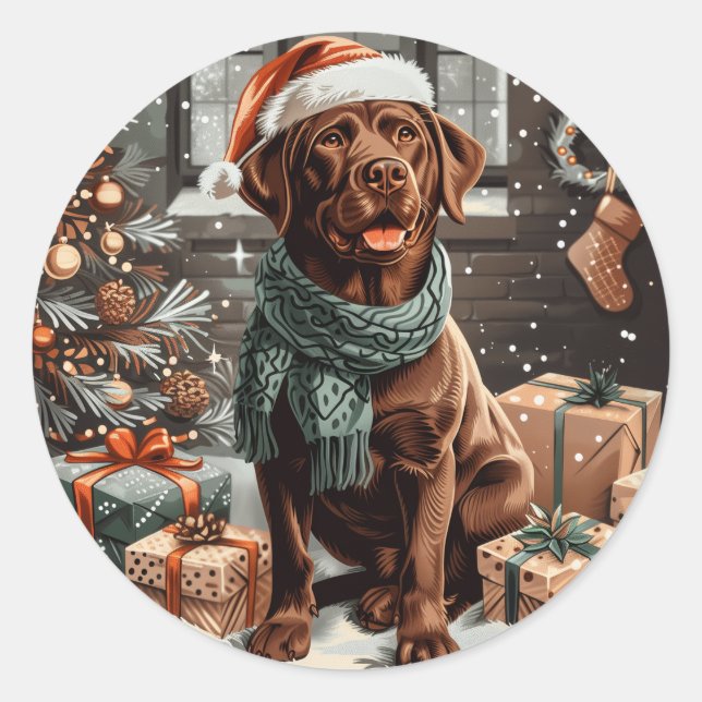 Adesivo Chocolate de Natal Labrador Cão de Retriever (Frente)