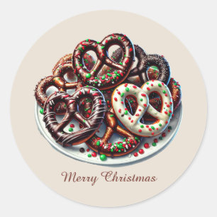 Adesivo Chocolate feliz de Natal coberto de pretzels