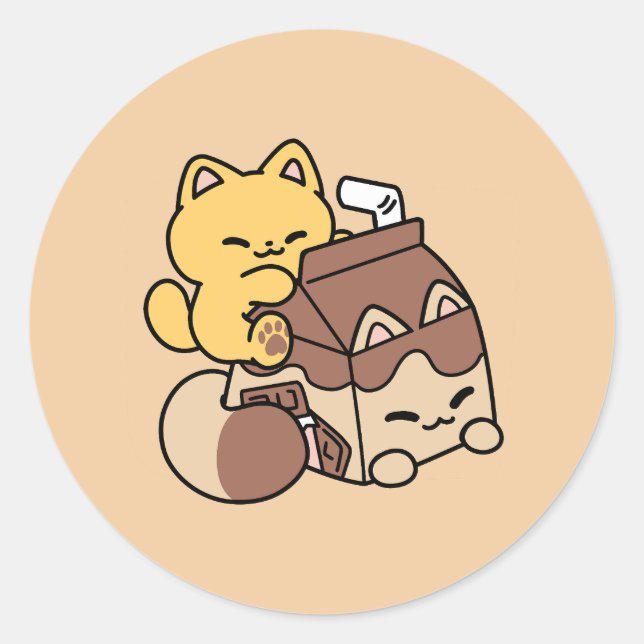 Adesivo Chocolate Milk Sipping on Bliss – Kawaii Cat Food  (Frente)