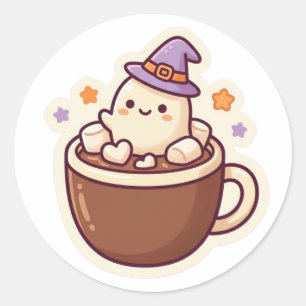 Adesivo Chocolate Quente Fantasminha Fofo Halloween Sticke