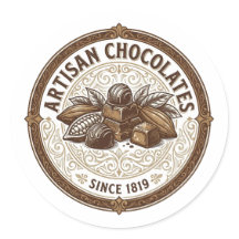 Chocolates Artesanais Rótulo de Cacau Vintage