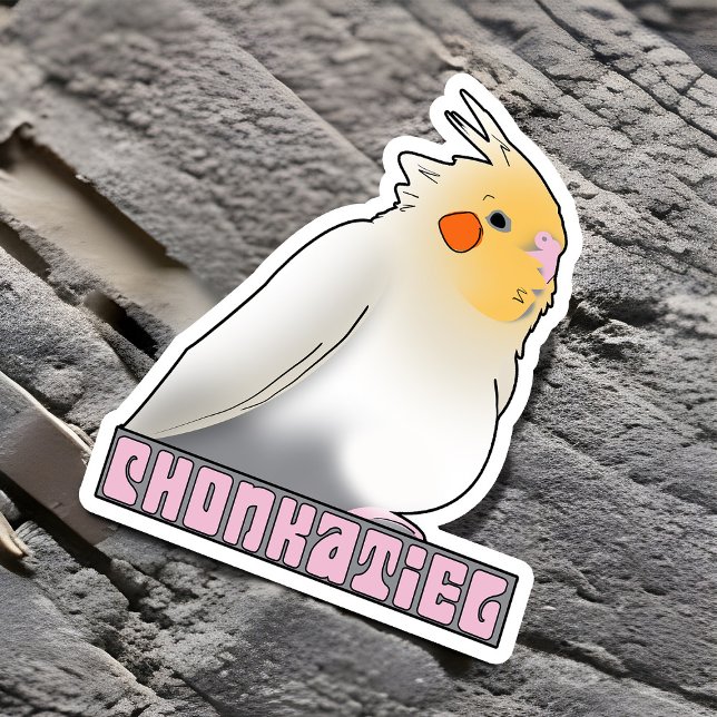 Adesivo Chonkatiel Funny Cockatiel Cute Fluffy Pudgy Bird (Funny chonky Cockatiel sticker)