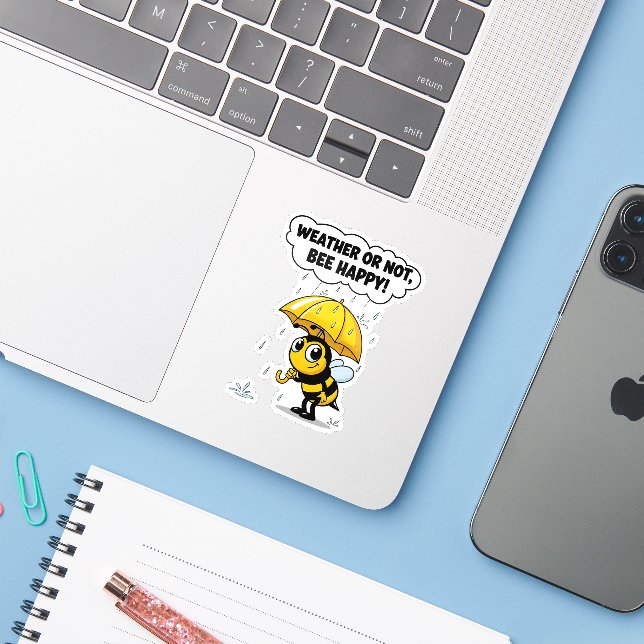 Adesivo "Chova ou Não, Seja Feliz" (Notebook com iPhone)