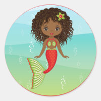 Christams African American Mermaid Round Sticker