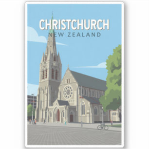 Adesivo Christchurch Nova Zelândia Ilustração Arte Viagem