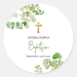 Adesivo Christening Baptism Boy Watercolor Greenery