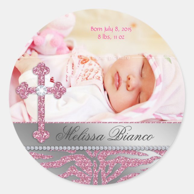 Adesivo Christian Baptism Cross Baby Girl Zebra (Frente)