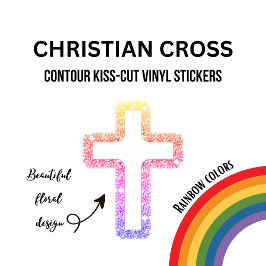 Adesivo Christian Cross Floral Rainbow Car Sticker