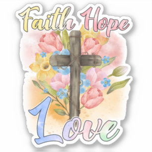 Adesivo Christian Cross Pastel Floral Faith Esperança Amor