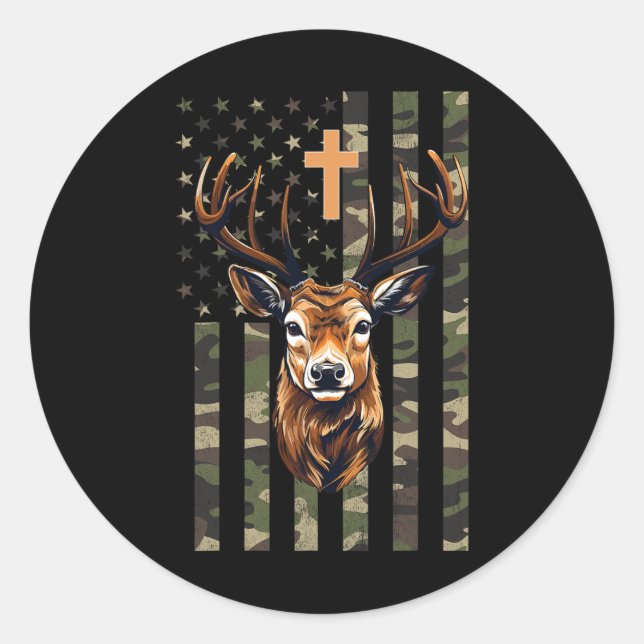 Adesivo Christian Deer Hunting Camo American Flag (Frente)