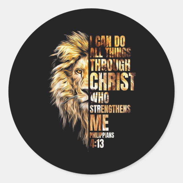 Adesivo Christian I Can Do All Things Through Christ Lion  (Frente)