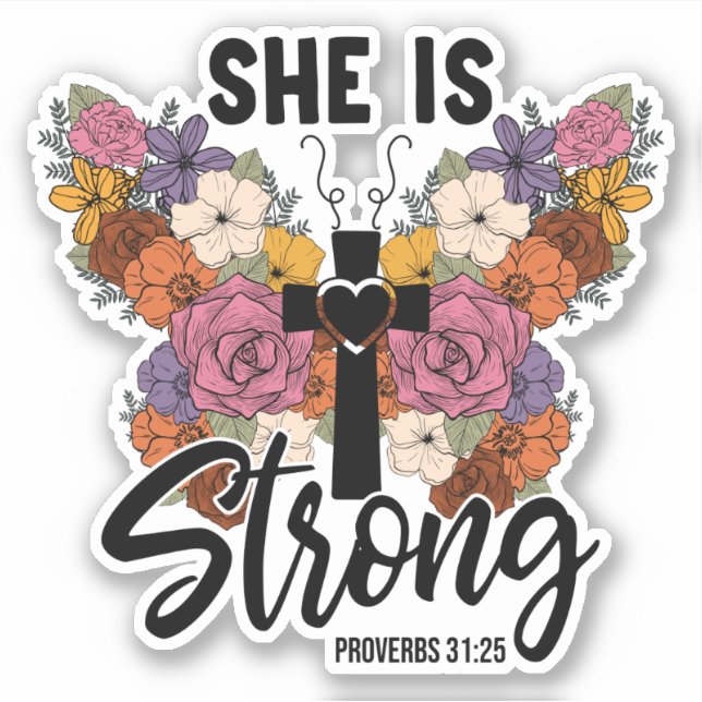 Adesivo Christian Proverbs 31 Woman Butterfly Flowers  (Frente)