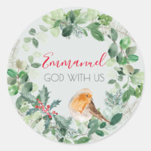 Christian Watercolor Wreath God With Us Sticker