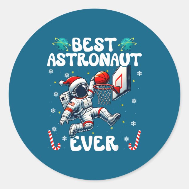 Adesivo Christmas Astronaut Ever Santa Hat Snowflakes Cand (Frente)