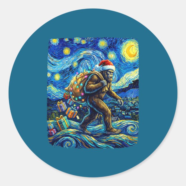 Adesivo Christmas Bigfoot Santa Hat Van Gogh Starry Night  (Frente)
