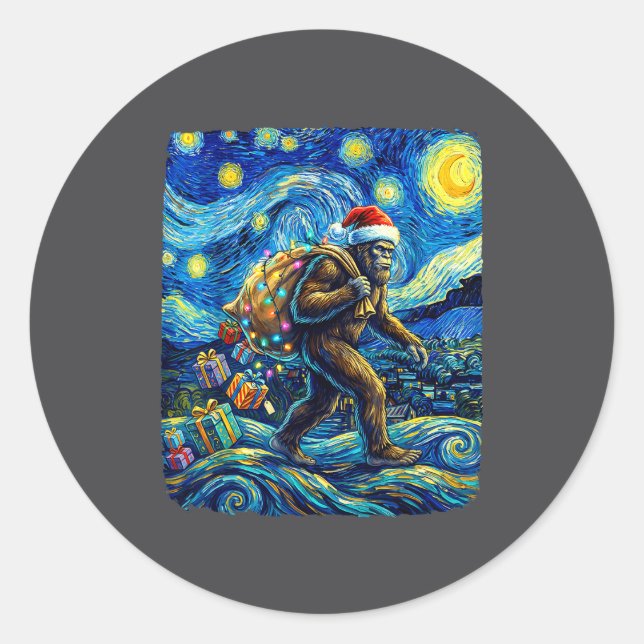 Adesivo Christmas Bigfoot Santa Hat Van Gogh Starry Night  (Frente)