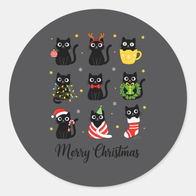 Adesivo Christmas Black Cats Merry Christmas Cute Holiday  (Frente)