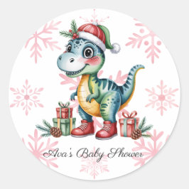 Adesivo Christmas Blue Dino and Presents Boy Baby Shower