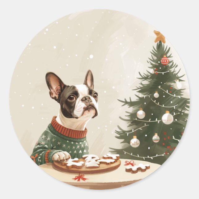 Adesivo Christmas Boston Terrier Dog (Frente)