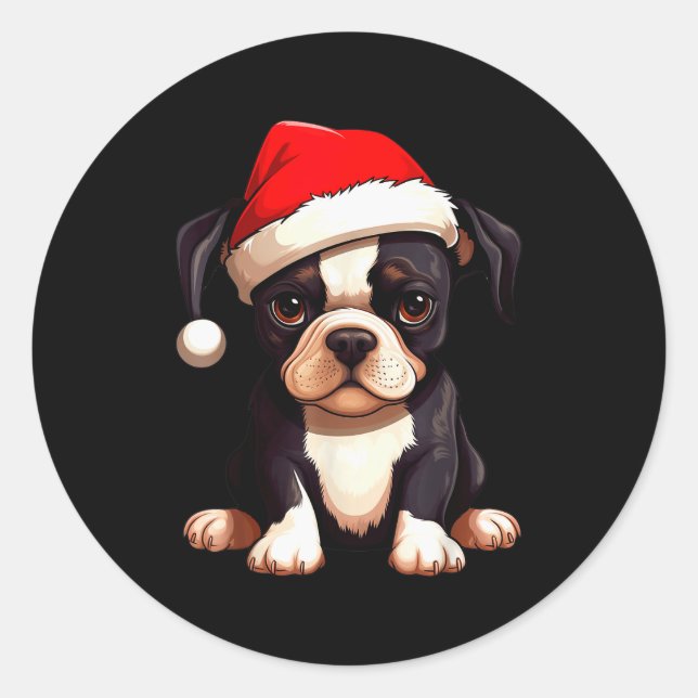 Adesivo Christmas Boston Terrier Dog Santa Hat Funny Xmas  (Frente)