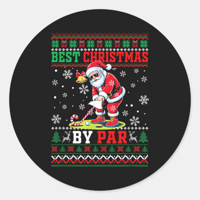 Adesivo Christmas By Par Santa Sweater Playing Golf Golfer (Frente)