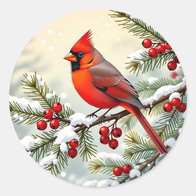Adesivo Christmas Cardinal on snowy pine branch  (Frente)