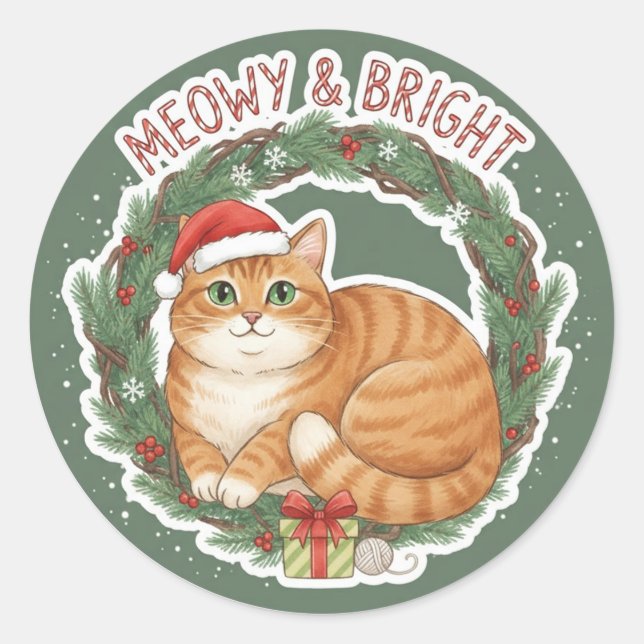 Adesivo Christmas Cat Sticker - Funny Santa Hat Kitten (Frente)