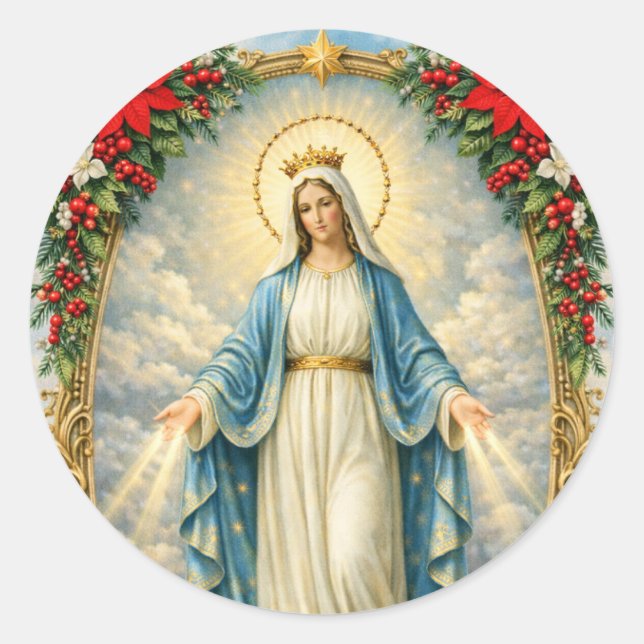 Adesivo Christmas Catholic Virgin Mary Poinsettias (Frente)