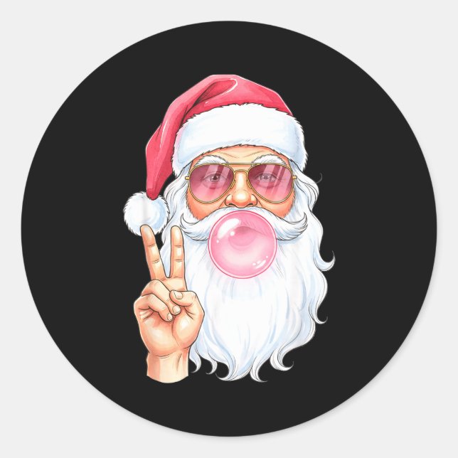 Adesivo Christmas Cool Santa Bubble Gum Peace Sign Retro S (Frente)