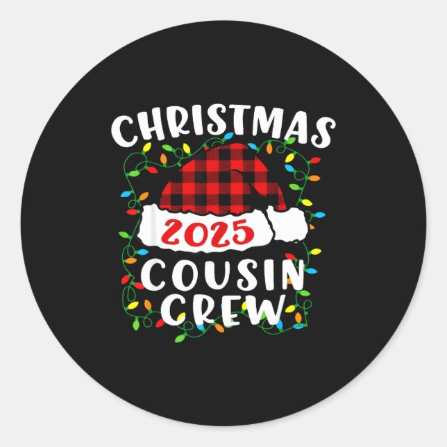 Adesivo Christmas Cousin Crew 2025 Plaid Santa Hat Xmas Li (Frente)