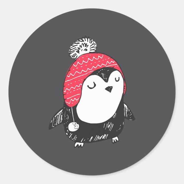 Adesivo Christmas Cute Baby Penguin Wearing Winter Hat W_e (Frente)